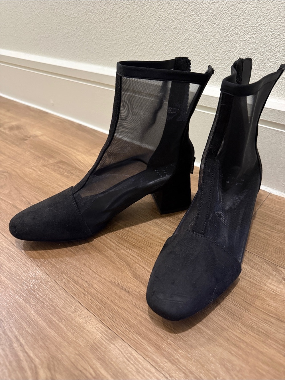 a new day Black Mesh and Suede Block Heel Ankle Boots
